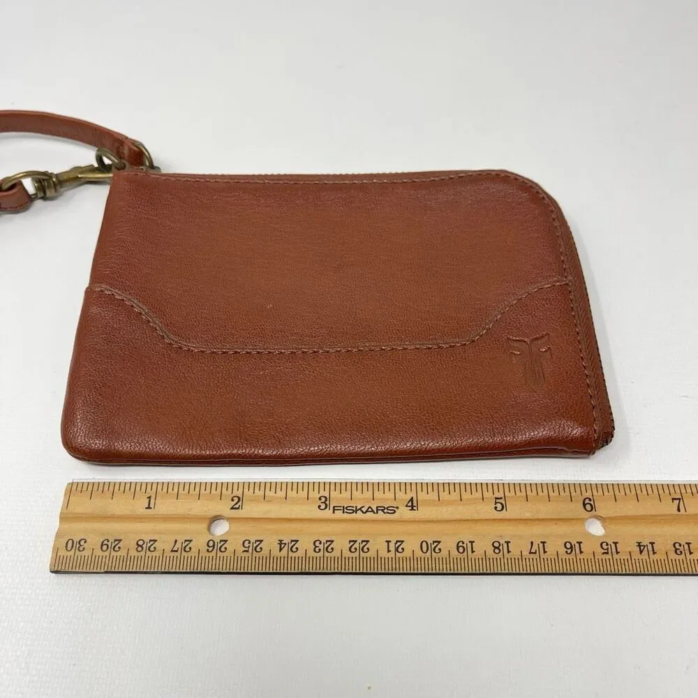 FRYE Frye Melissa Leather Wristlet Cognac Brown Pebbled Wallet Coin Bag